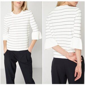 Boss Hugo Boss Fenella White‎ Black Stripe Knit Pullover 3/4 Bell Sleeves Sz M